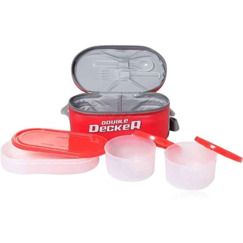 Milton Double Decker 3 Pcs Container Plastic Red Lunch Box Set