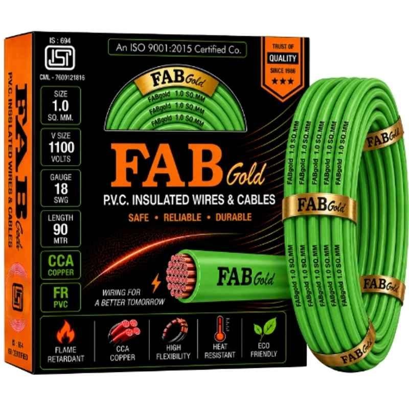Fabgold 1 Sqmm Green FR PVC Multi Strand Electrical Wire, FABGOLD11, Length: 90m