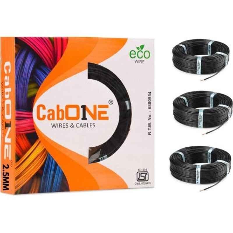 CabONE 2.5 Sqmm Black FR PVC Insulated Copper Cable, Length: 90 m (Pack of 3)