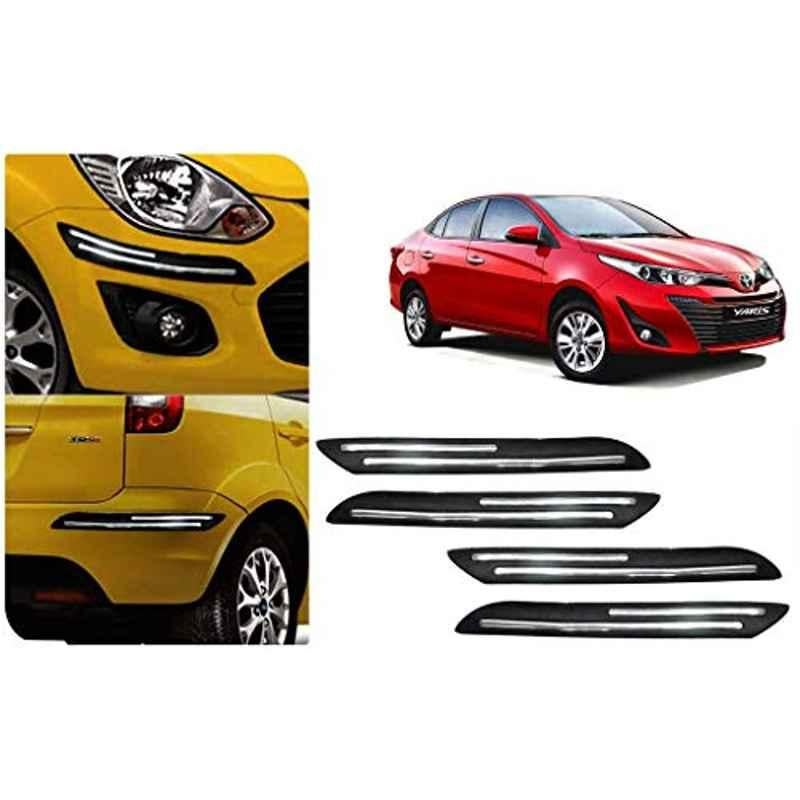 Auto Pearl 4 Pcs PVC & Rubber Black Double Chrome Linning Bumper Corner Moulding Set for Toyota Yaris