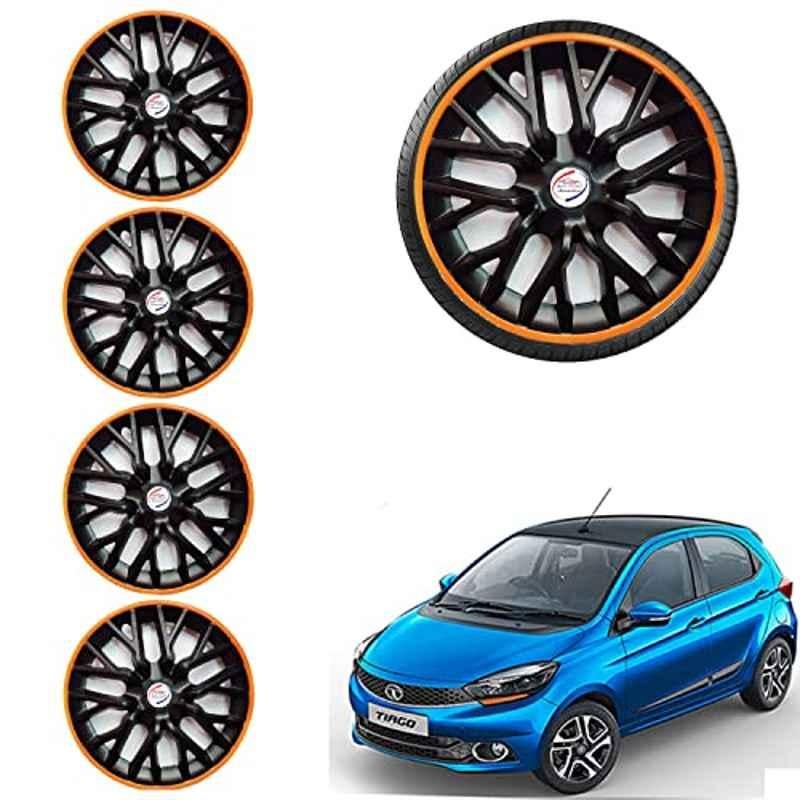 Auto Pearl 4 Pcs 14 inch ABS Phoenix Black & Orange Car Wheel Cover Set for TATA Tiago 2019