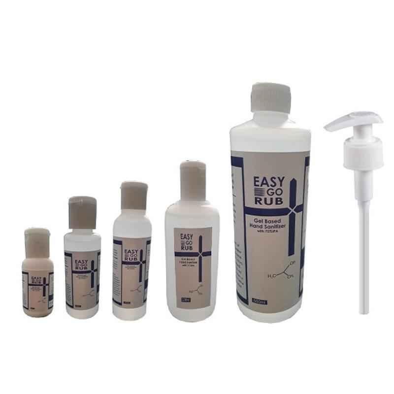 Easy Go Rub 75% Isopropyl Alcohol 30ml, 50ml, 100ml, 200ml & 500ml Gel Based Hand Sanitizer with Dispenser Pump Combo