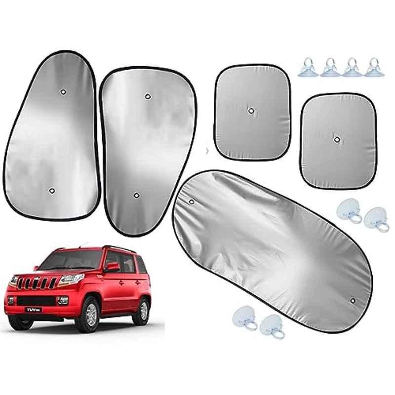 Auto Pearl 5 Pcs Polyester Black & Silver Window & Rear Sun Shade Set for Mahindra TUV-300
