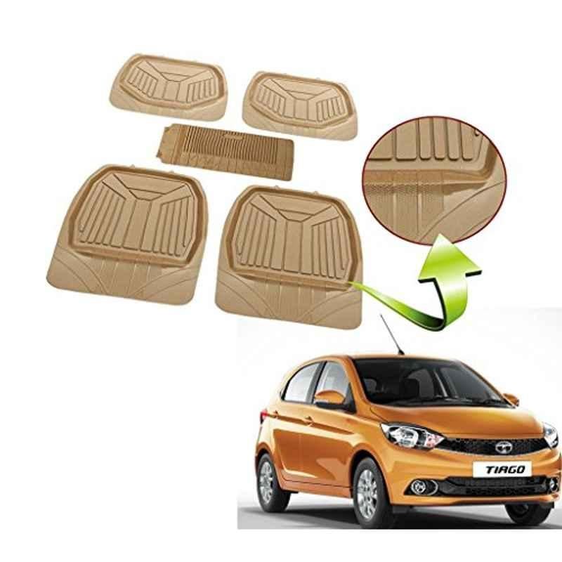 Kozdiko 5 Pcs Rubber Beige 3G Rubber Mat Set for Tata Tiago