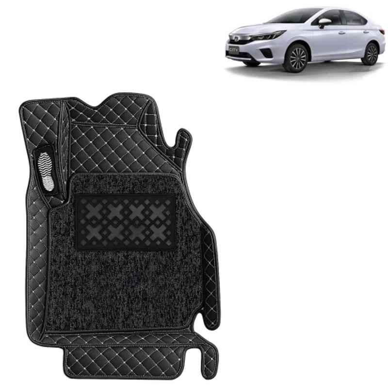 Kingsway 3 Pcs Premium 7D 100% Waterproof & Washable PU Leatherette Classic Black Car Floor Mat Set for Honda City Automatic 2020 to 2022 All Model