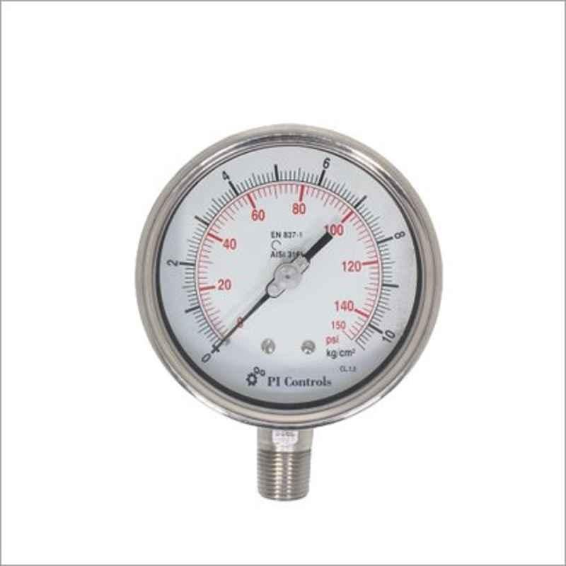 PI Controls BA-21BM-E3-C0 0-140 kg/sqcm/psi 1/2 inch BSP Male Stainless Steel Pressure Gauge, PI100SS00012