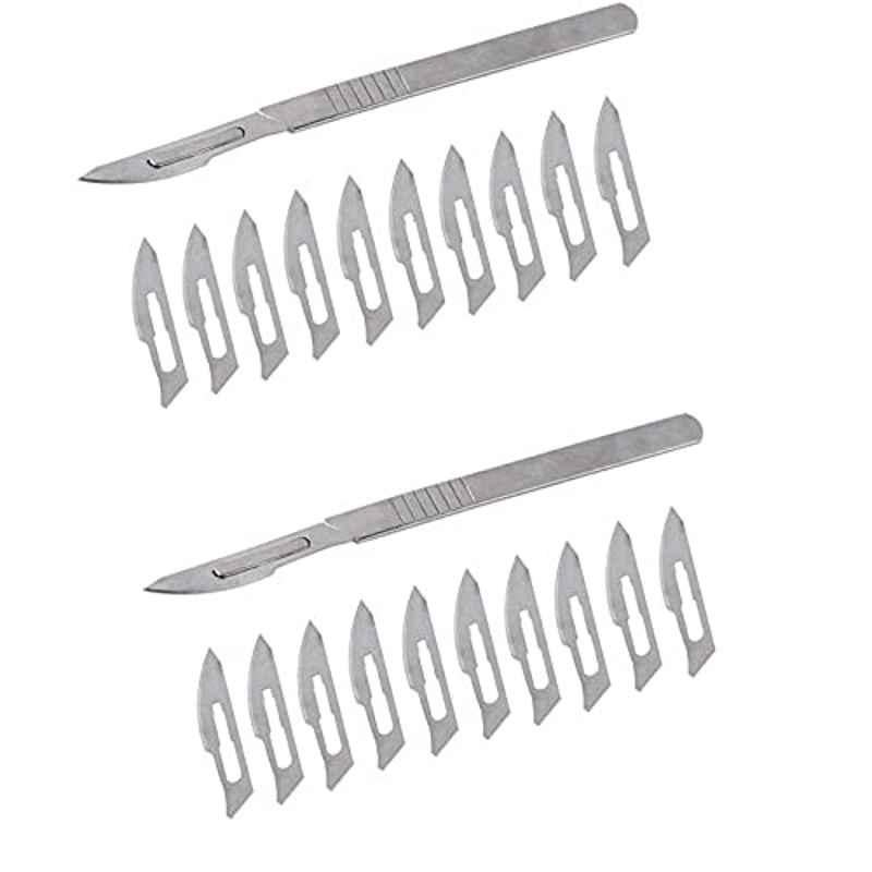 Forgesy 20 Pcs Carbon Steel Scalpel Surgical Blades & 2 Pcs BP Handle Set, FORGESY144