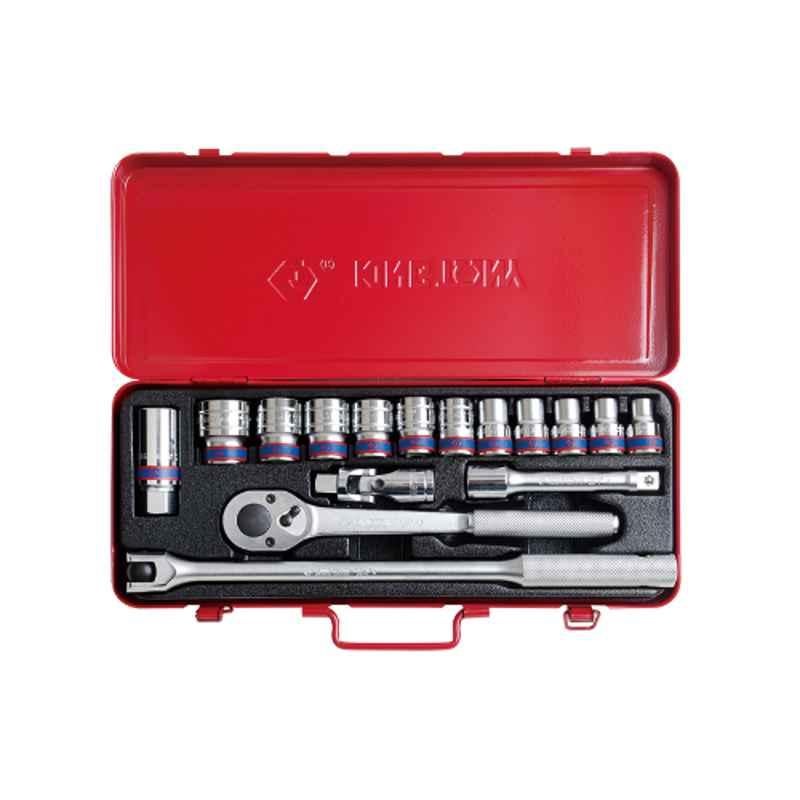 16PC.1/2"DR.SOCKET SET 6PT METRIC CHROME, 4516MR