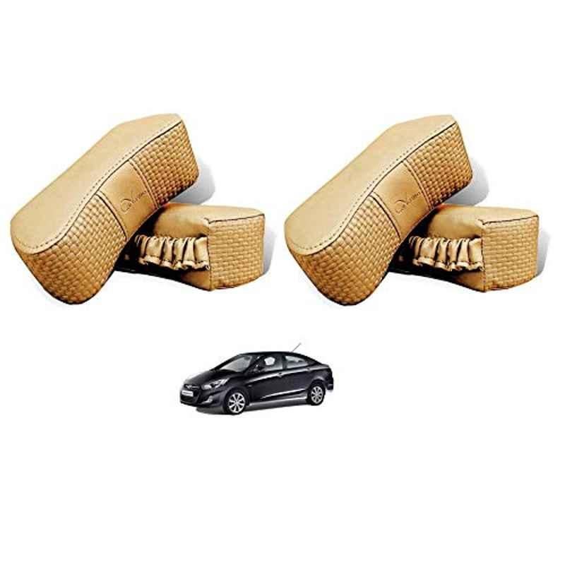 Kozdiko 4 Pcs CV Designer Beige Leatherite Neck Rest Car Cushion Pillow Set for Hyundai Verna Fluidic