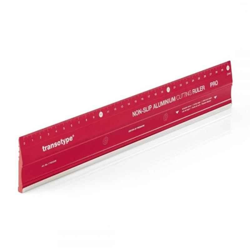 Transotype 30cm Red Non-Slip Aluminum Cutting Ruler Pro with steel-cutting edge