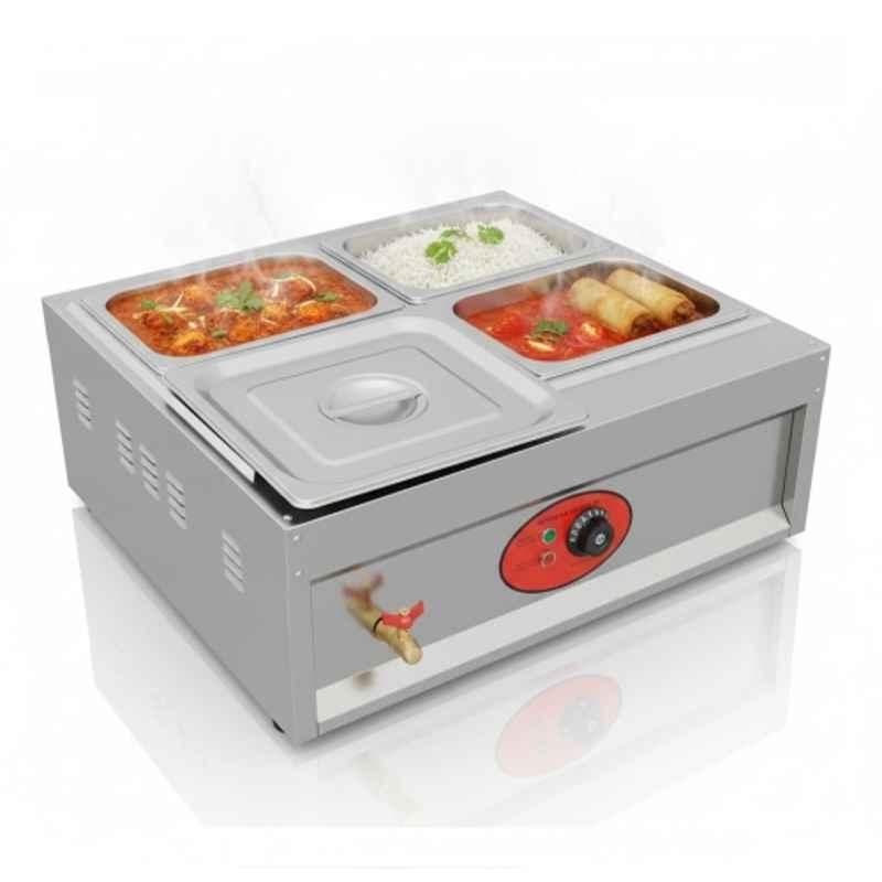 Khushi Udyog 2000W 4 Pan Stainless Steel Silver Bain Marie Food Warmer