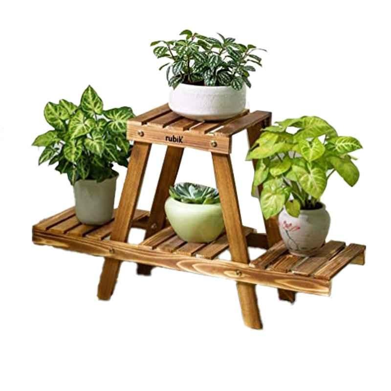 Rubik Wood Brown Flower Pots Stand