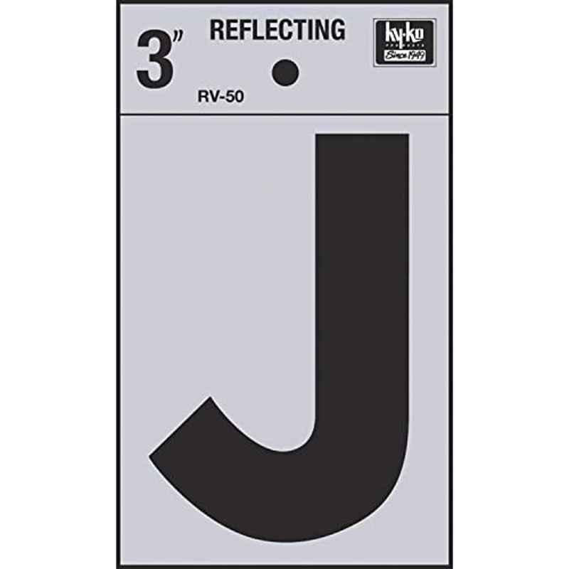 HY-KO RV-50/J 3 inch Vinyl Black Reflective Letter J, 107119