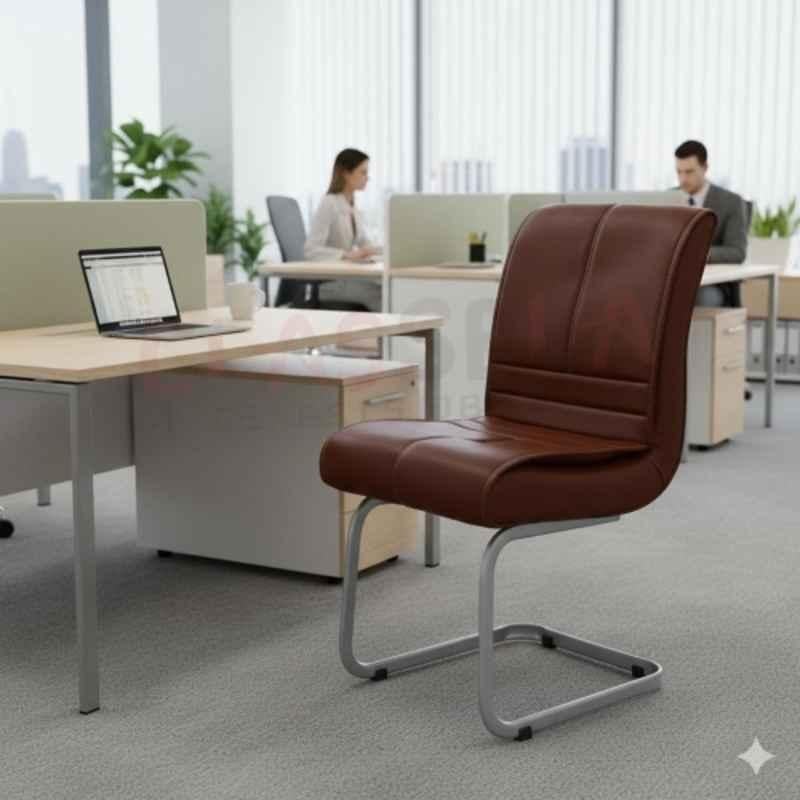 Newturn Thanos Leather Brown Medium Back Armless Visitor Chair