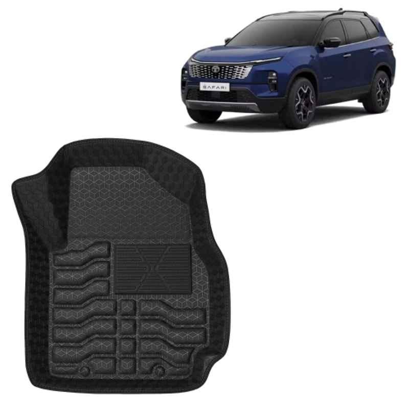 Kingsway 4 Pcs Premium 4.5D 100% Waterproof Tray Shape PVC Black Car Floor Mat Set for Tata Safari Manual 2023 Onwards All Model