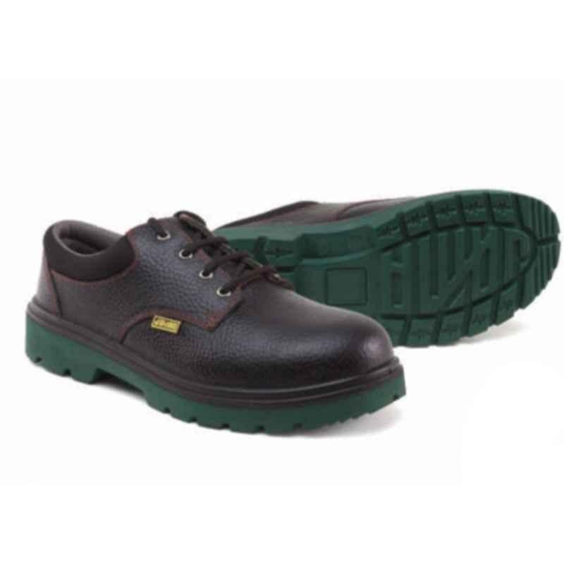 Jama Phoenix Genuine Leather Double Density PU Low Ankle Barton Print Black Safety Shoes, JS-076, Size: 9