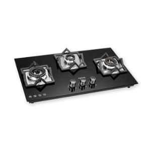 Padmini 3 Burner Stainless Steel Black Automatic Ignition Glass Top Gas Stove, Gas Hob CH-4001