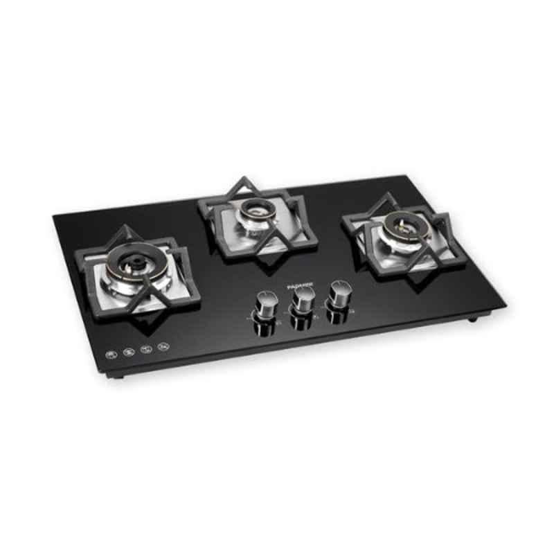 Padmini 3 Burner Stainless Steel Black Automatic Ignition Glass Top Gas Stove, Gas Hob CH-4001