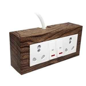 Palfrey 16A 2 Socket Wooden Texture Polycarbonate Extension Board with 2 LED Indicator Switch & 10m Wire, WD 161610 IND