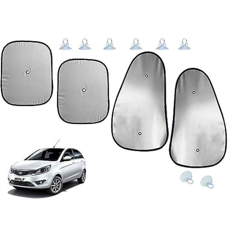 Auto Pearl 4 Pcs Polyester Black & Silver Window Side Sun Shade Set for Tata Bolt XT