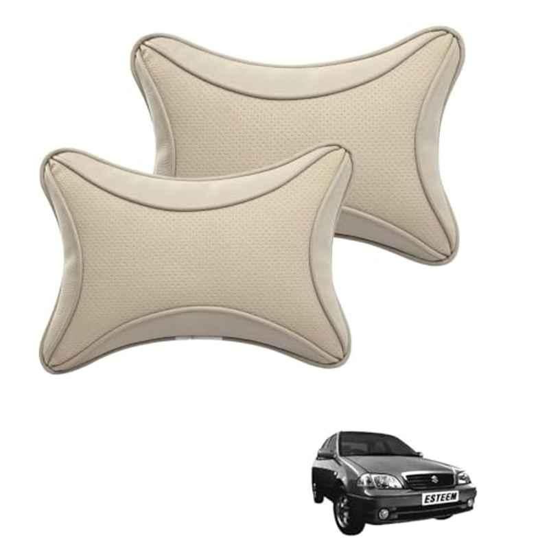Kozdiko 2 Pcs Memory Foam & Polyester Beige Dots Car Neck Rest Pillow Set for Maruti Suzuki Esteem, XNVJVHGJFH92