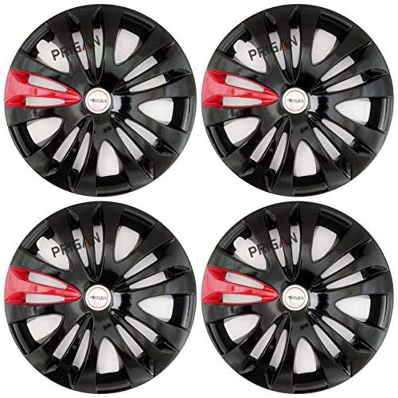 Prigan 4 Pcs 15 inch Polypropylene Black & Red Wheel Cover Set for Mahindra New Balero, Ertiga-T1-Bred-15-Bolero