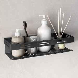 Plantex 12x4 inch Stainless Seel Black Self Adhesive Bathroom Shelve/Bathroom Organizer Without Drill, APS-931