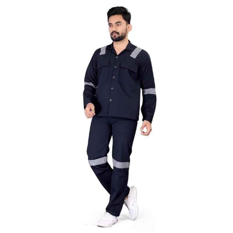 Buy Areevanz 180 GSM Cotton Regular Fit Navy Blue Safety Coverall ...