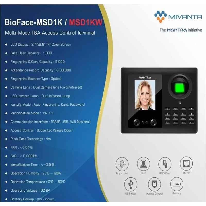 Mantra BioFace-MSD1K Face Biometric Time & Attendance Machine