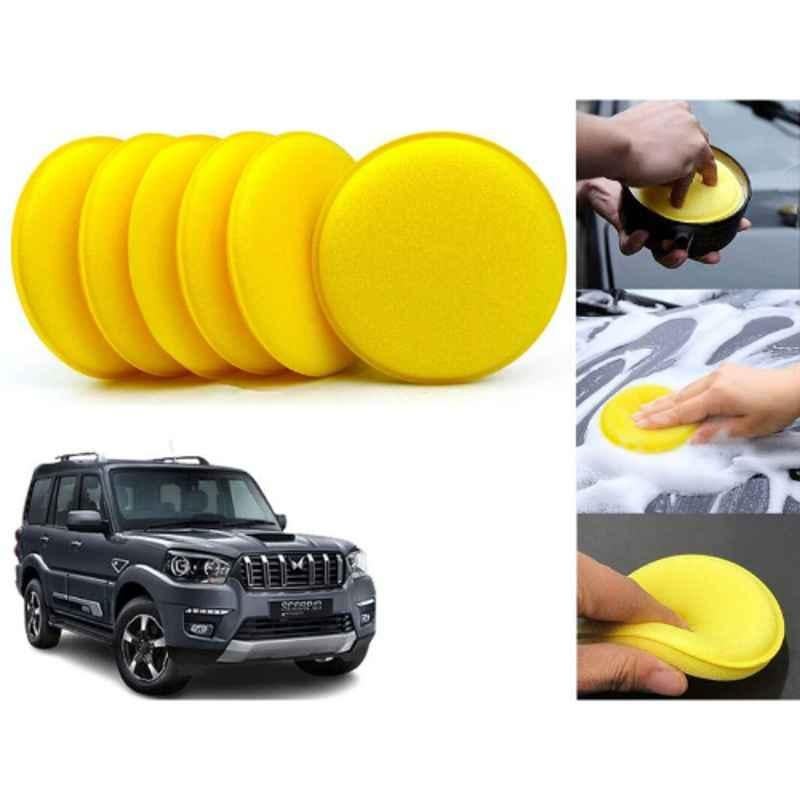 Auto Pearl Polyurethane Beige Washing & Waxing Polish Foam Sponge for Scorpio Classic 2022 (Pack of 6)