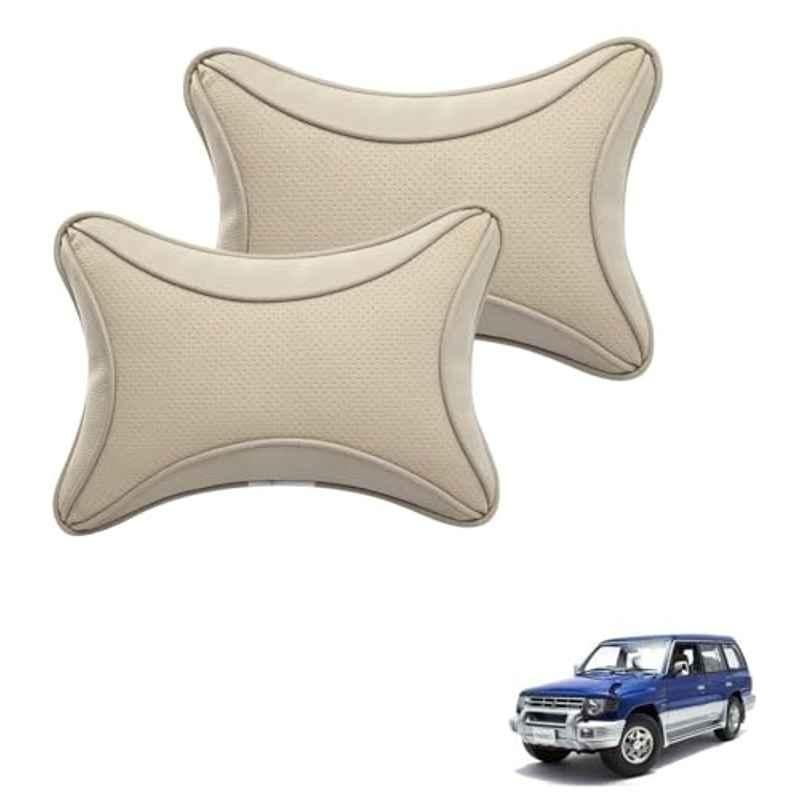 Kozdiko 2 Pcs Memory Foam & Polyester Beige Dots Car Neck Rest Pillow Set for Mitsubishi Pajero, XNVJVHGJFH188