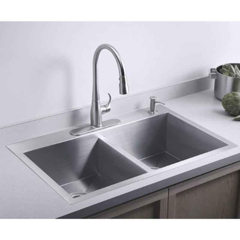 Arquin Diamond 37x18x10 inch Stainless Steel 304 Silver Matt Finish Square Double Bowl Kitchen Sink with Tap Hole