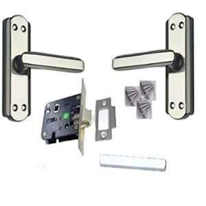 Onjecx Alloy Steel Black & Silver Finish Keyless Bathroom Door Lock Set with Mortise Handle & Baby Latch Lock, BL+S05BBS