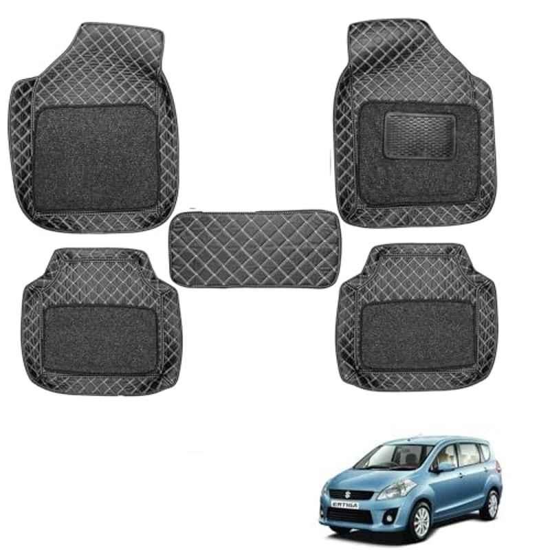 Kozdiko 5 Pcs Waterproof & Luxury 7D Black Leatherette Car Floor Mat Set for Maruti Suzuki Old Ertiga