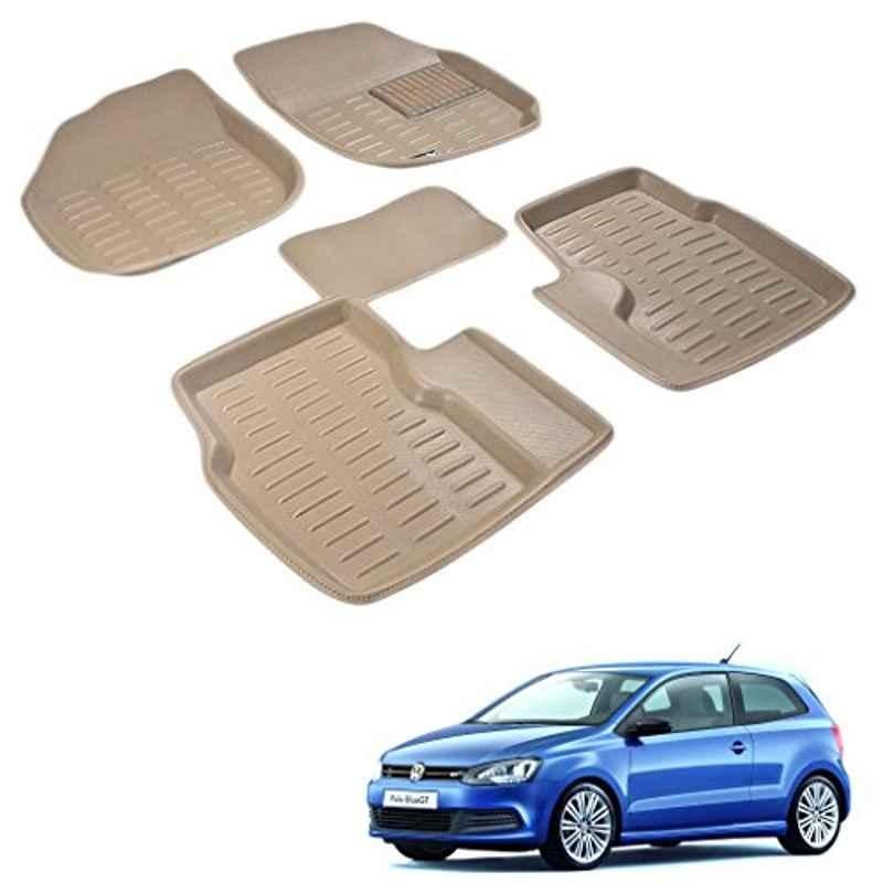 Kozdiko 5 Pcs 4D Beige Car Foot Mat Set for Volkswagen Polo GT, koz_40409