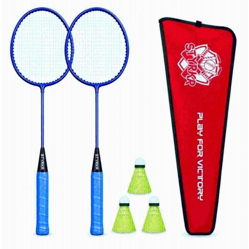 STYRKR 2 Pcs Iron Multicolour Rackets Badminton Kit with 3 Shuttlecocks & Cover