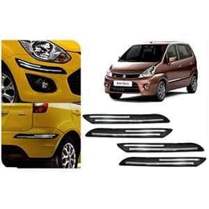 Auto Pearl 4 Pcs PVC & Rubber Black Double Chrome Linning Bumper Corner Moulding Set for Maruti Suzuki Zen Estilo Type-2