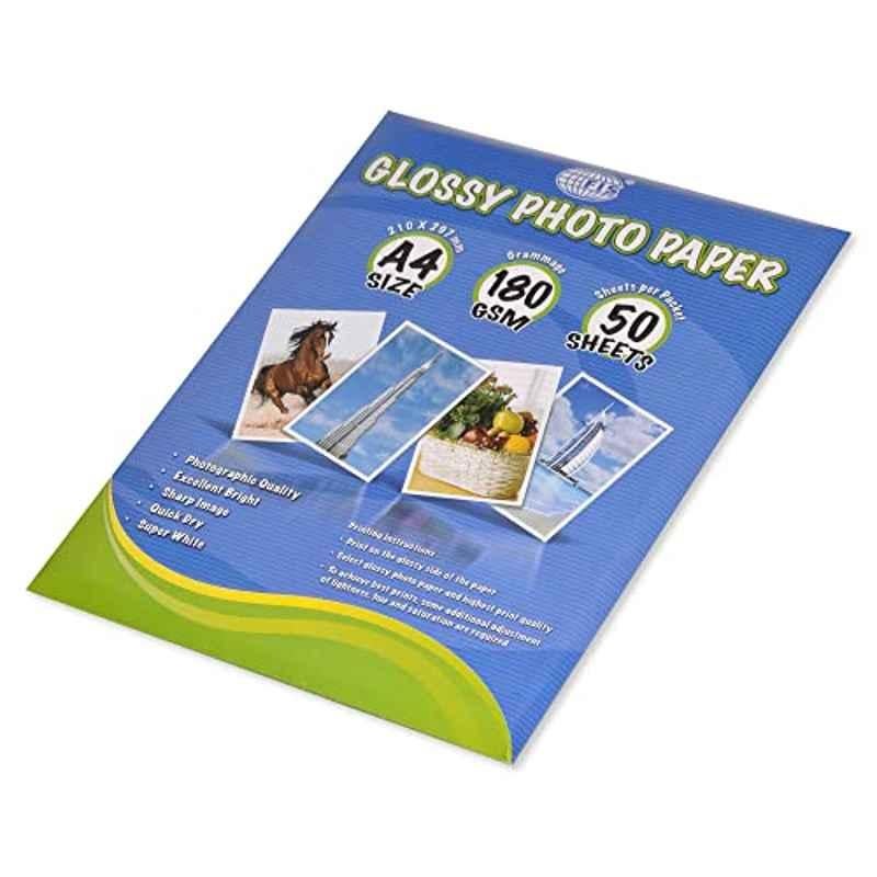 FIS 50 Sheets A4 White 180 GSM Glossy Photo Paper, FSPAGP18050