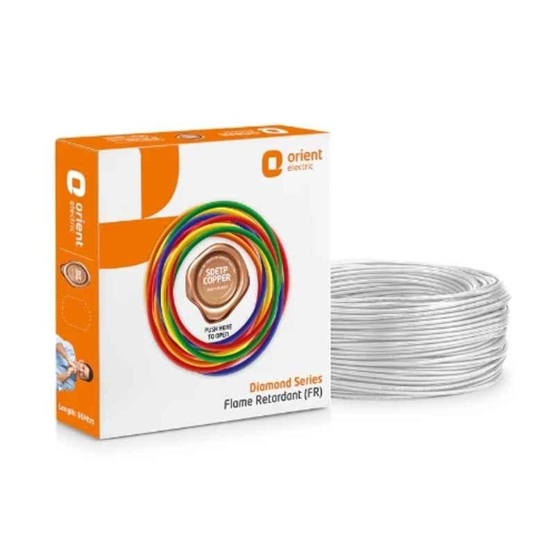 Orient Diamond 6 Sqmm White PVC Insulated Copper Conductor Flame Retardant Wire, 711FRC5WH0600D, Size: 90 m