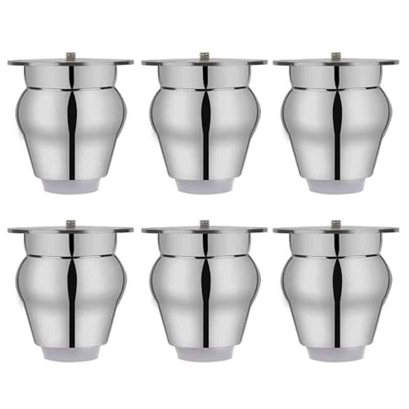 Plantex 3 inch Stainless Steel Silver Chrome Finish Sofa Legs with Rubber Grip (Pack of 6)
