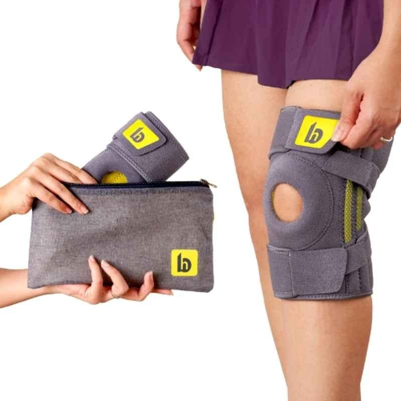 Betterhood Elastomer Grey 4-Strap Knee Brace with Stabilizers for Knee Pain, Size: Universal (Pack of 2)