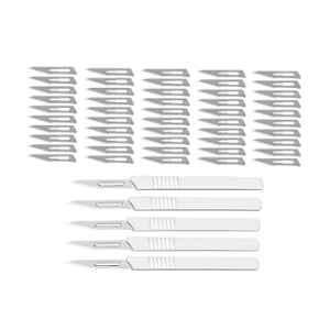 ChiggiWiggi 50 Pcs 39mm Carbon Steel Sharp Blade Set with 5 Handles for Carving & Paper Cutting, C146