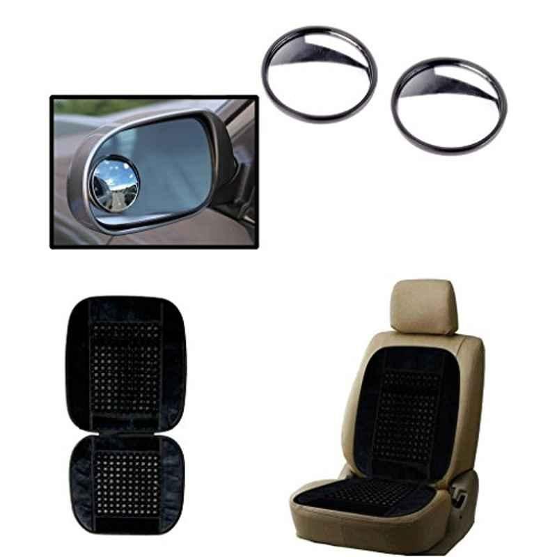 Kozdiko Rear Side View Blind Spot Mirror & Bead Seat Cushion Combo with Black Velvet Border, Koz-5768