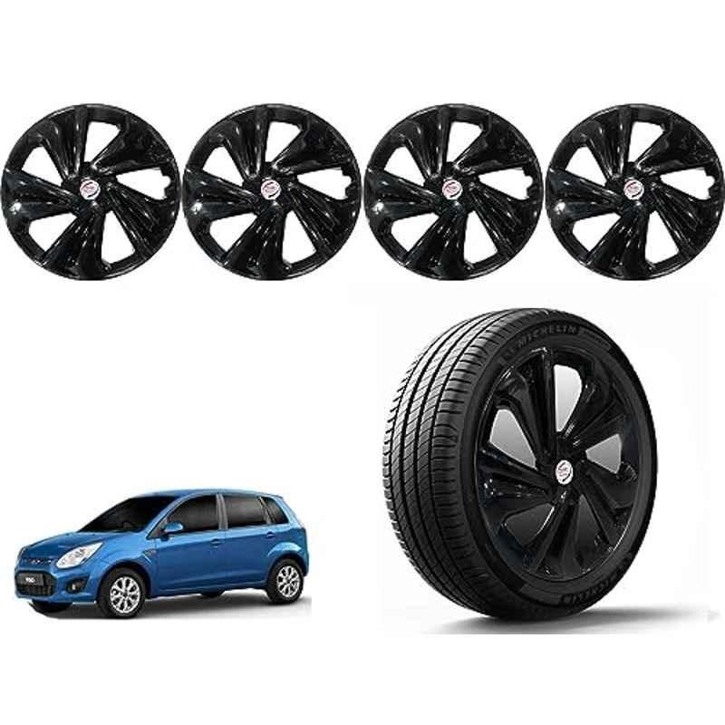 Auto Pearl 4 Pcs 14 inch Polypropylene Black Press Type Car Wheel Cover Set with Retention Ring for Ford Figo Type 1 2010-2012, 14WC_Tiago_Black_FigoType1_2010_12