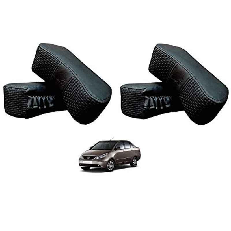 Kozdiko 4 Pcs CV Designer Black Leatherite Neck Rest Car Cushion Pillow Set for Tata Indigo