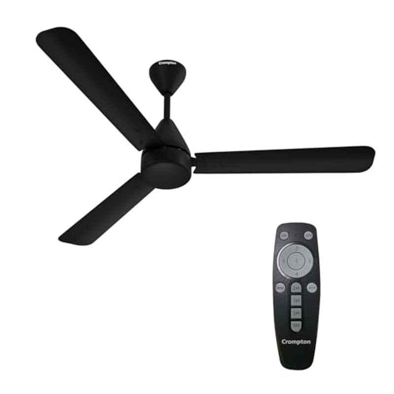 Crompton Energion Hyperjet 34W 340rpm Aluminium Matte Black BLDC Ceiling Fan with Remote Control with 2 Years Warranty, Sweep: 1200 mm