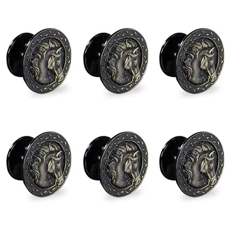 Plantex Horse Faces Knobs for Drawer | Kitchen Cabinet Knobs | Pulls Handles for Wardrobe Kitchen - Pack of 6 Pieces (Brass-Antique)