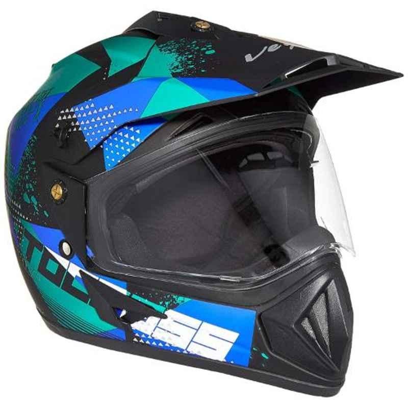 Vega Medium Size Dull Black M.Blue Off Road D/V Moto X Motorbike Helmet
