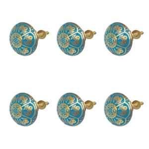 Mix & Match Jaipuri 35mm Brass Emerald Green Handcrafted Round Cabinet Knob for Wardrobe, Drawer & Cupboard (Pack of 6)