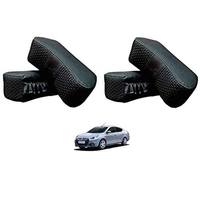 Kozdiko 4 Pcs CV Designer Black Leatherite Neck Rest Car Cushion Pillow Set for Renault Scala